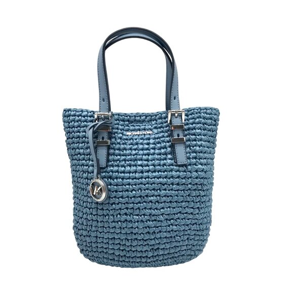 Michael Kors Chambray Blue Quinn Hand-Crocheted Crossbody Tote Bag - Picture 1 of 11